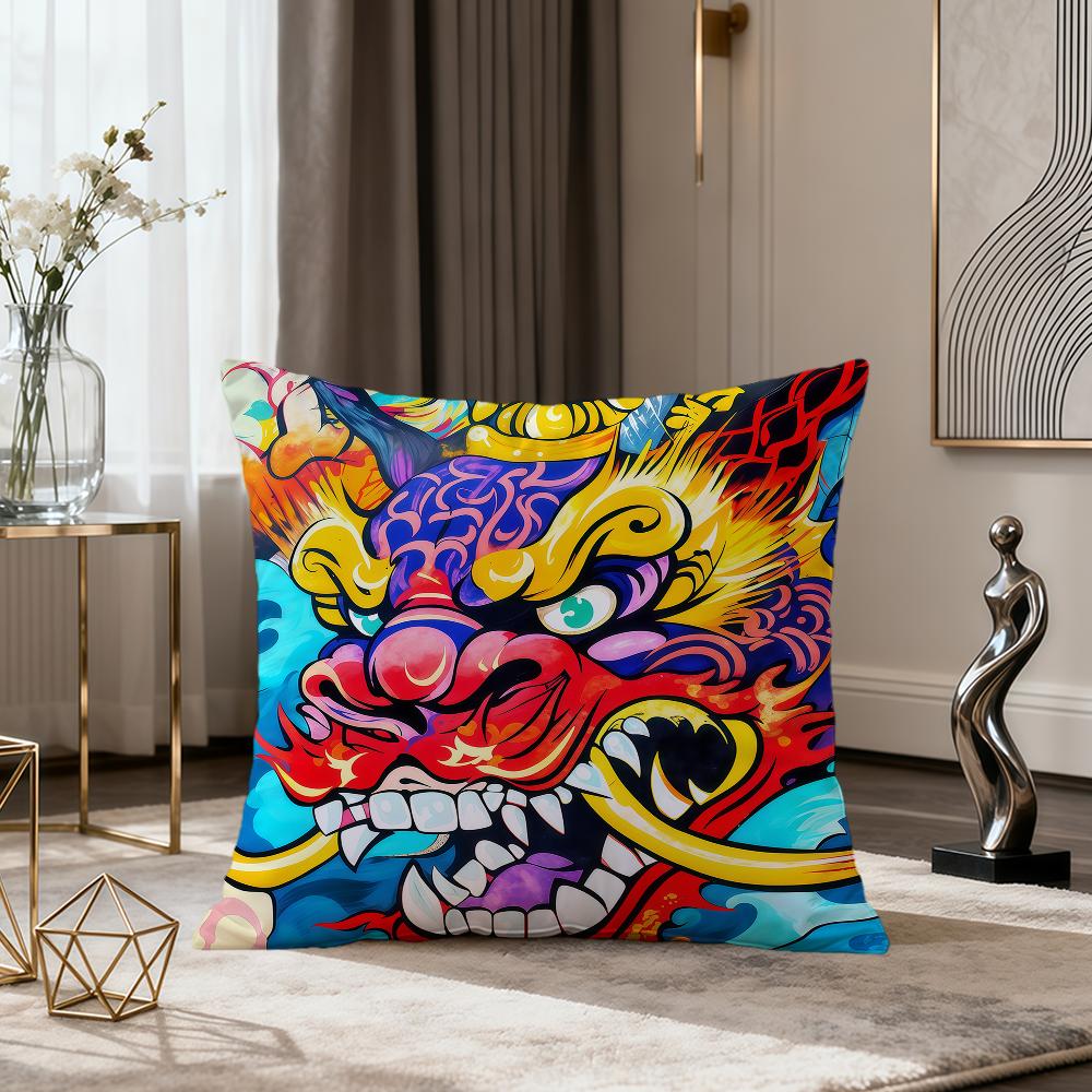 Fashion Red Dragon Dragon Art Colorful Soft Pillow Cover Sofa Home Living Room Office Decor Protective Covers Hogar Pillowcase