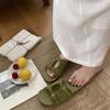 Korean Silver Slippers Women's Summer Wear New French Retro One-word Sandals Holiday Seaside Beach Flat Sandals