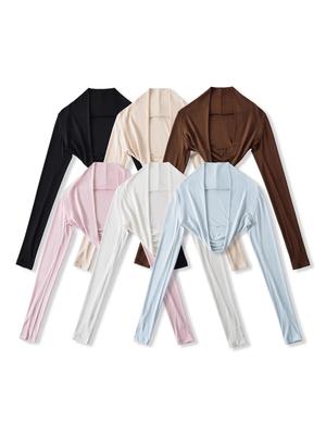 Women's Spicy American Long Sleeve Thumbhole Cropped Sports Cardigan for Yoga and Dance
