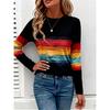 Women's new fashion casual round neck striped printed long-sleeved T-shirt