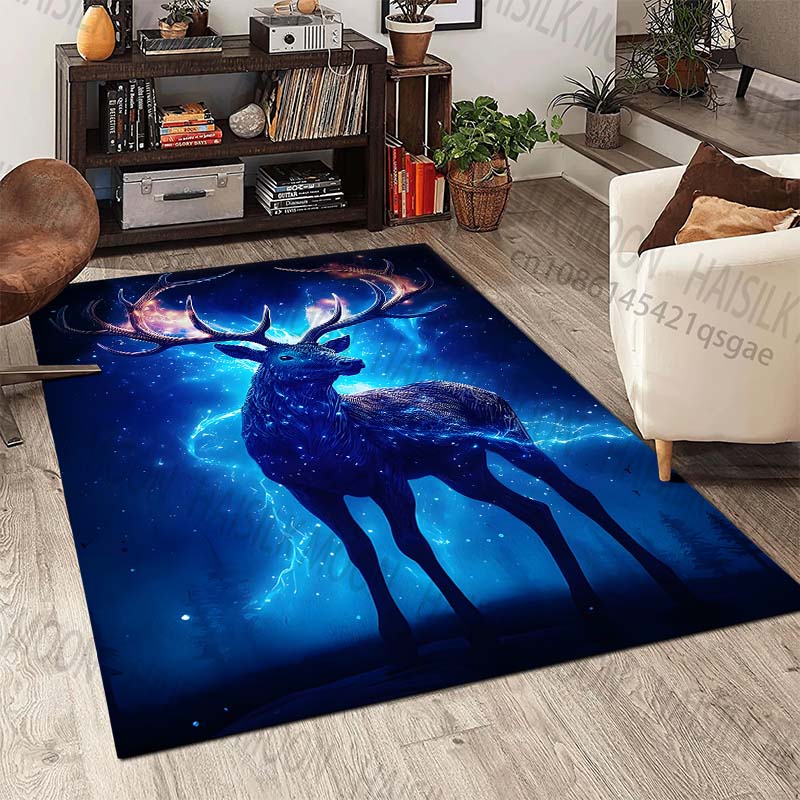 New product Glowing blue deer at night Carpet for Living Room Bedroom Bedside Floor Mat Cloakroom Children Playing Mat Area Rug
