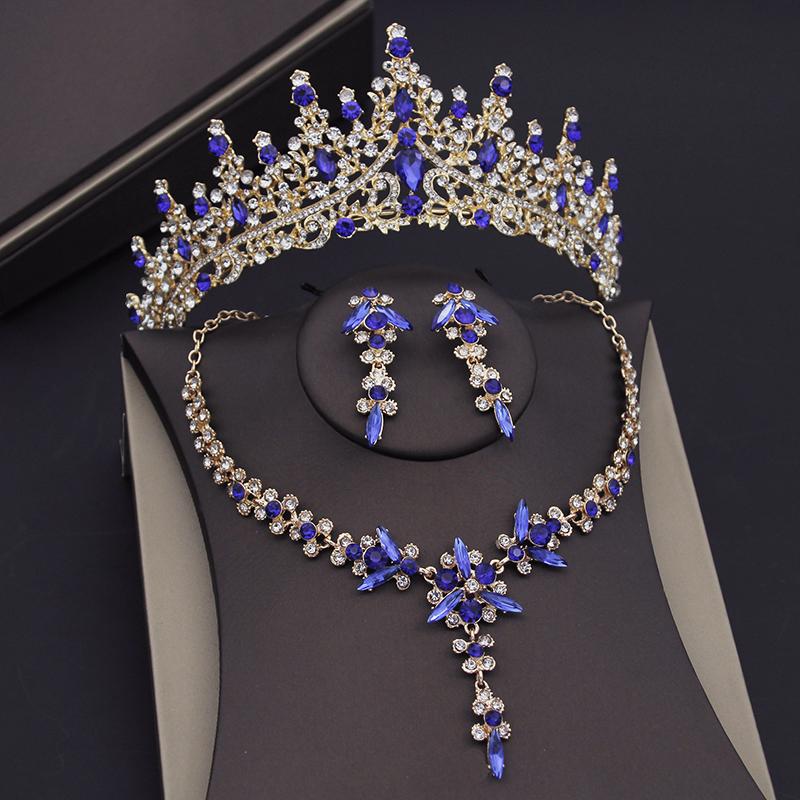 Vintage Crystal Tiaras Bridal Jewelry Sets for Women Prom Wedding Earring Necklace Set Bride Crown Jewelry Sets