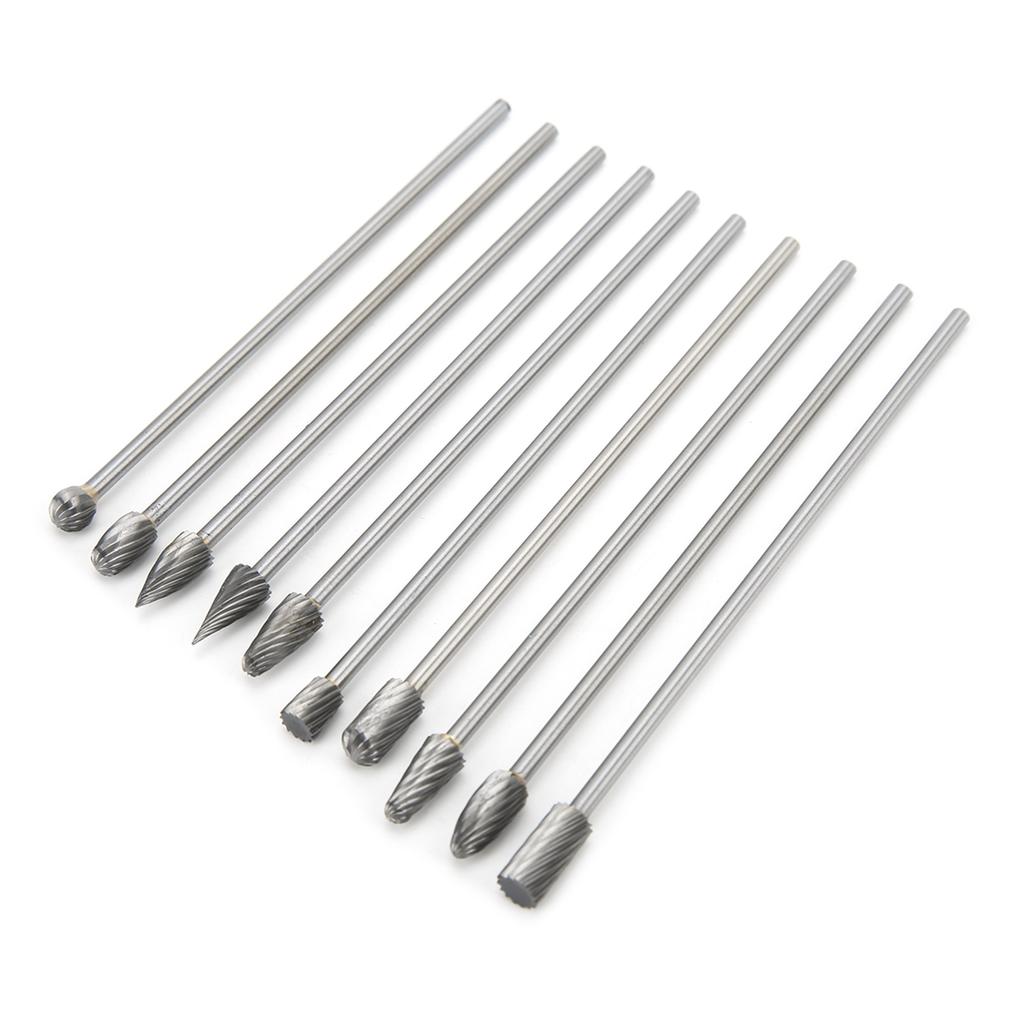 10pcs Carbide Rotary Burr Set 3mm Shank Multifunction Grinding Burr Files for Aviation Automobile Ship