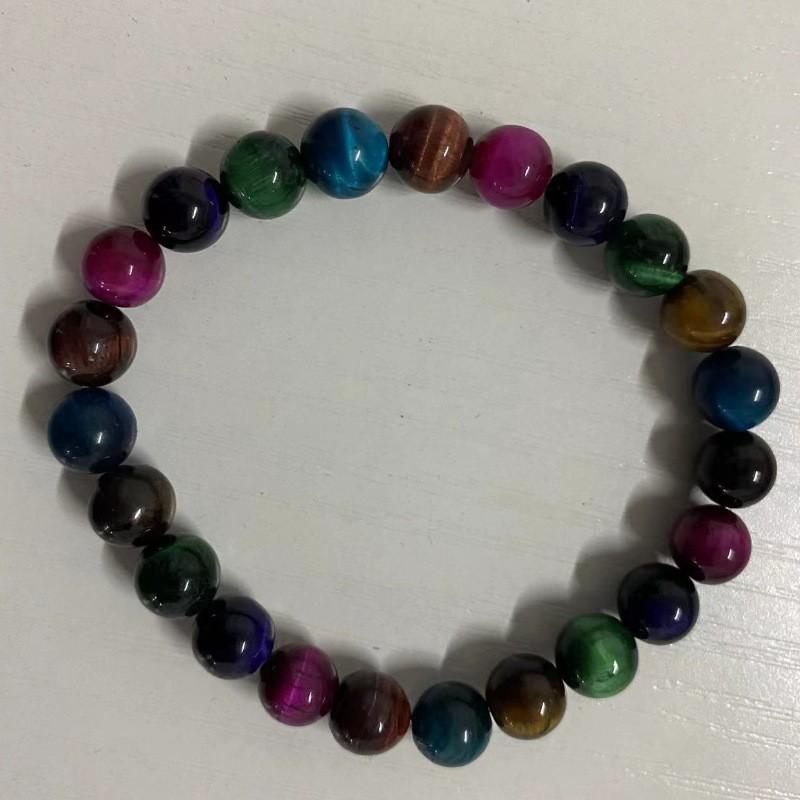 Natural Green Tigers Eye Stretch Bracelet Women Men Geometric Beaded Wristband Sweet Style Jewelry