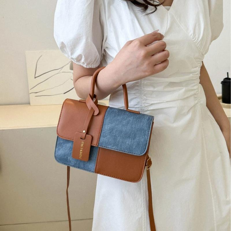 Women'S Commuter Tote Bag Pu Leather Fashion Plaid Patchwork Single-Shoulder Crossbody Bag
