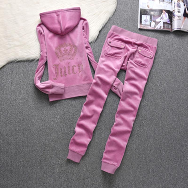European Spring/Autumn JC Fashion Gold Velvet Women's Sportswear Set with Hotfix Letter Details