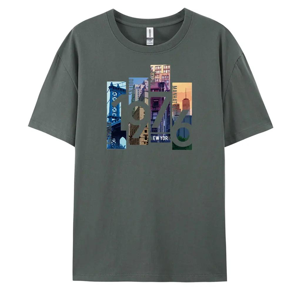 1976NewYork Herren Freizeit Kurzarm T-Shirt mit 100% Baumwolle Mode Print T-Shirts Oversize