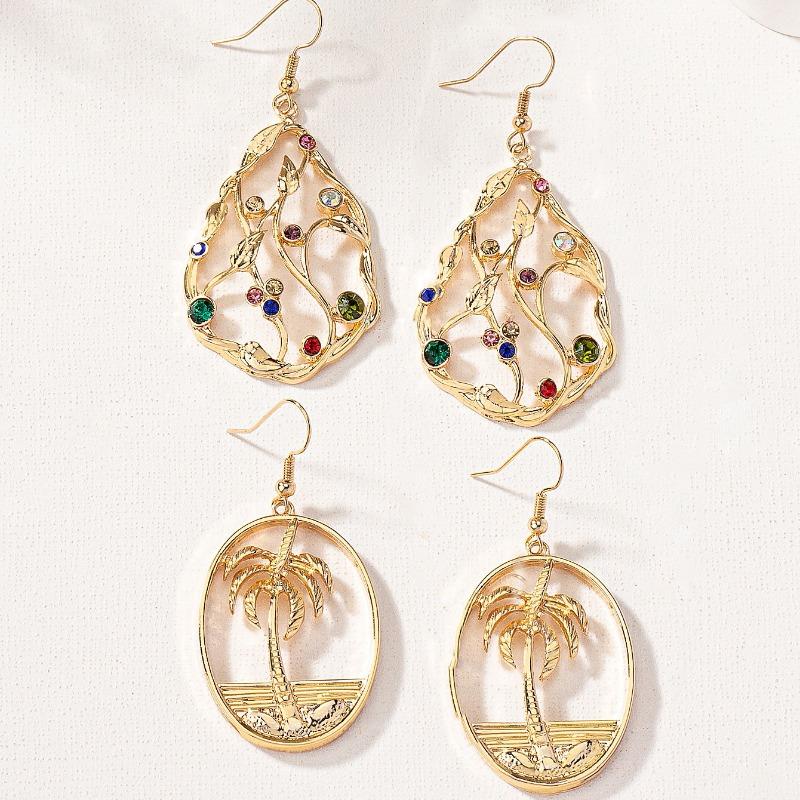 Fashion Retro Inlaid Colored Zircon Water Drop Earrings Creative Hollow Personality Versatile Women's Ear Jewelry Batch