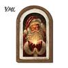 Arte Decorativa da Parete Cornice Portafoto in Legno Arcuata Vintage con Illustrazione Natalizia, Invecchiata Retrò per Decorazione Desktop e Camino,