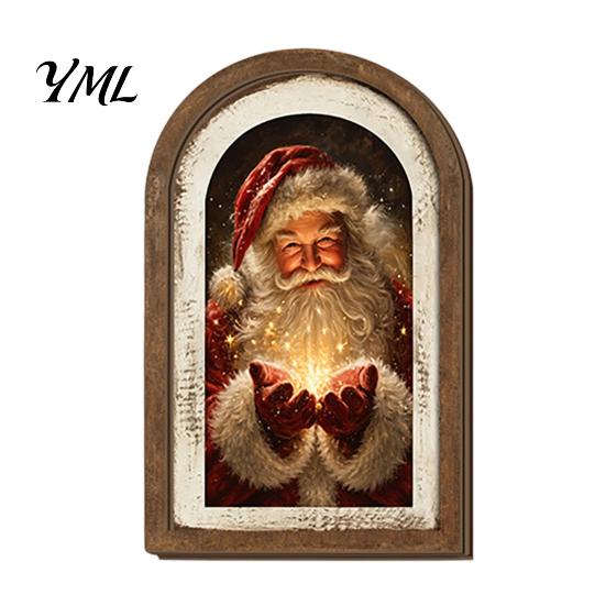 Arte Decorativa da Parete Cornice Portafoto in Legno Arcuata Vintage con Illustrazione Natalizia, Invecchiata Retrò per Decorazione Desktop e Camino,