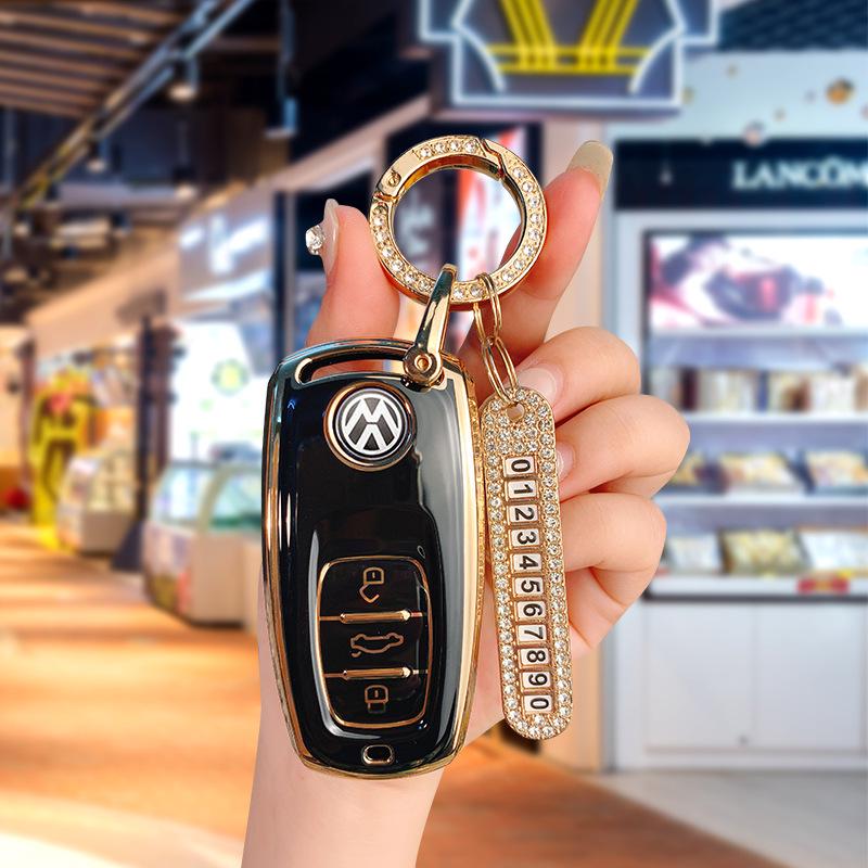 Volkswagen Schlüsselhülle für Tiguan L, Teramont, Golf 7, Sportsvan, Lamando - Galvanisierte TPU-Hülle mit Schnalle