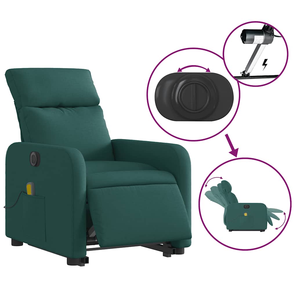 Electric Massage Recliner with Rising Function Dark Green Fabric