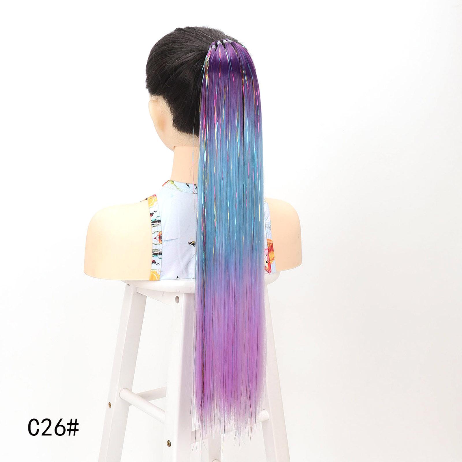

Synthetic Ponytail Hair Extension with 9 Strands Sparkling Shiny Rainbow Colored Tinsel Hairpiece Rubber Bands for Party Cosplay