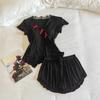 Women's Modal Pajama Set: Short-Sleeved with Built-in Bra, Includes Shorts and Long Pants for Spring/Summer