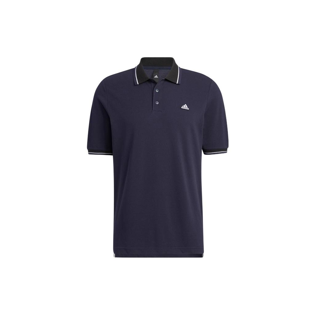 Adidas Alphabet Logo Embroidered Striped Buttoned Short Sleeve Polo Shirt Men Tops Legend-Ink-Blue HS4393