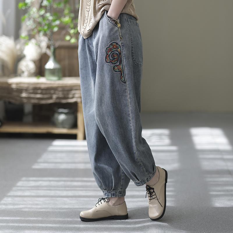 Summer Autumn Casual Denim Pant Women Jeans Trousers Harem Pants Fashion Female Viantage Embroidery Loose Straight Pants