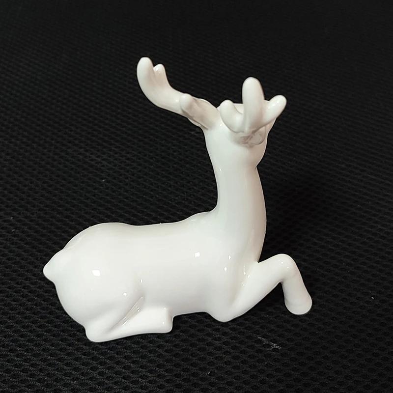 Easter Couple Deer White Glazed Porcelain Ceramic Crafts Ornaments Decorations for Home Decro Fairy Garden Accessories for Gifts