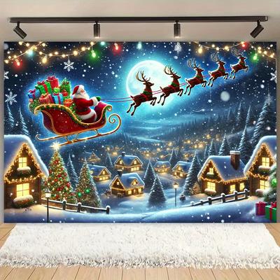 Christmas Night Scene Tapestry 1pc, Versatile Wall Hanging Decor, Polyester Festive Backdrop for Home, Office, and Outdoor Party