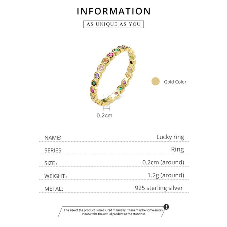 WOSTU 925 Sterlingsølv Fargerike Cubic Zirconia Lucky Rainbow-ringer, stablebar erklæringsring for kvinner for størrelse 6,7,8