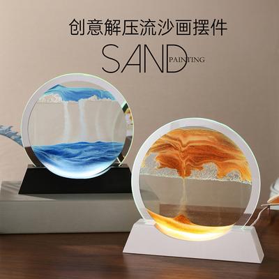 Moving Sand Night Lights 3d Hourglass Quicksand Luminous Ornament Glass Sandscape Craft Flowing Painting Lamps Home Decor Gift