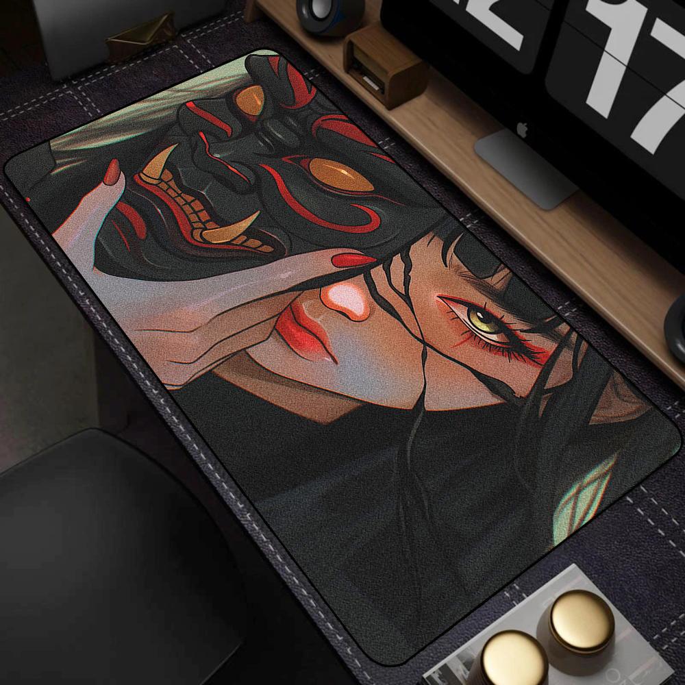 90x40cm Gaming Samurai Oni Mouse Pad Japan Mask Girl Deskmat Large Gamer Professional Premium Mousepad Speed Control Accessories