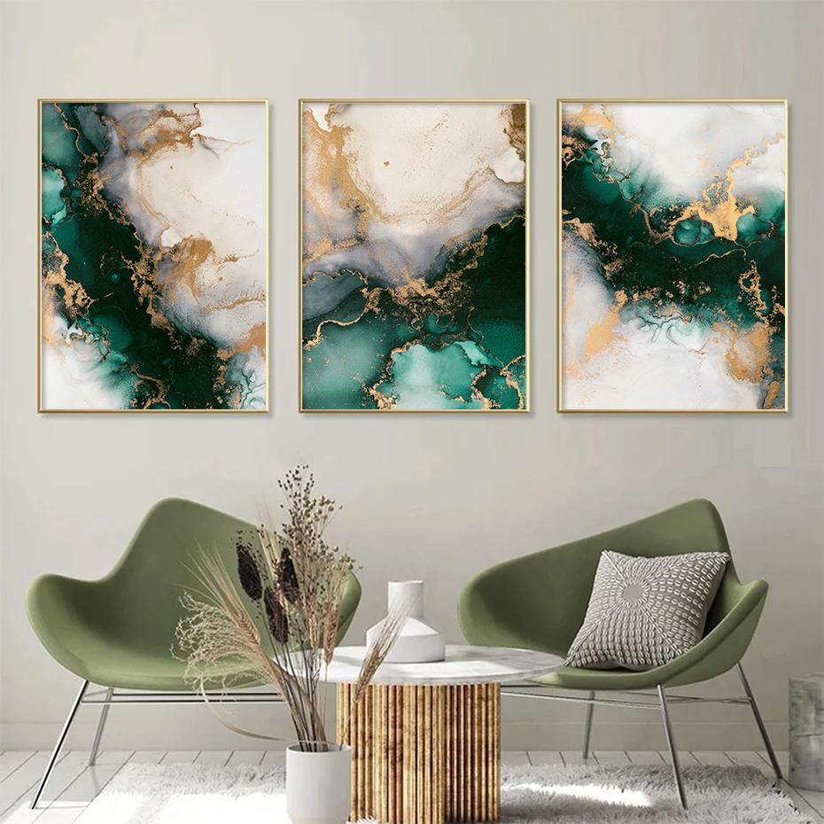 Nordic Green Gold Fashion Marbl Posters Wall Art Aesthetic Canvas Painting Print Picture Living Room Bedroom Interior Home Decor