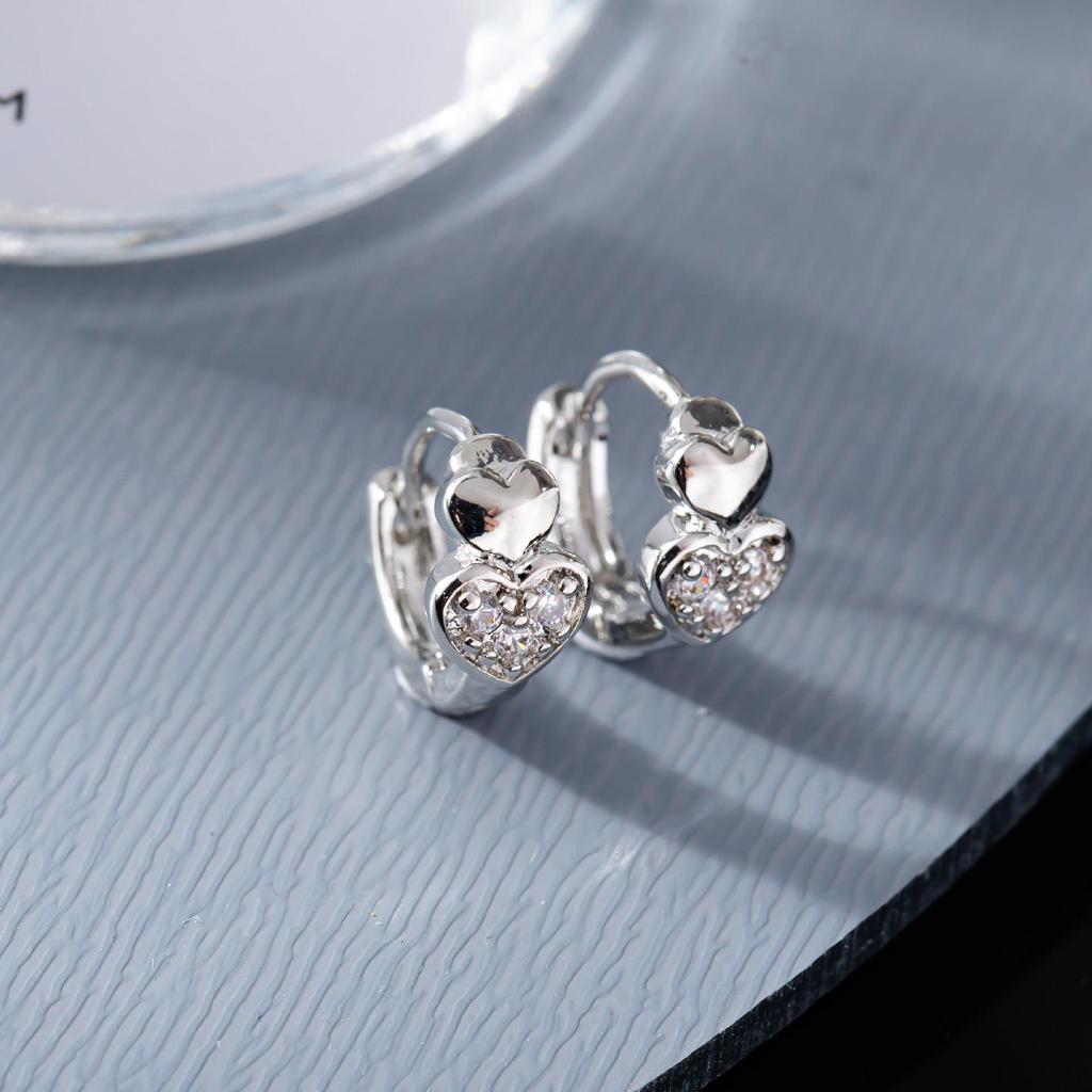 Classic Double Heart Zircon Earrings - European & American Fresh Fashion