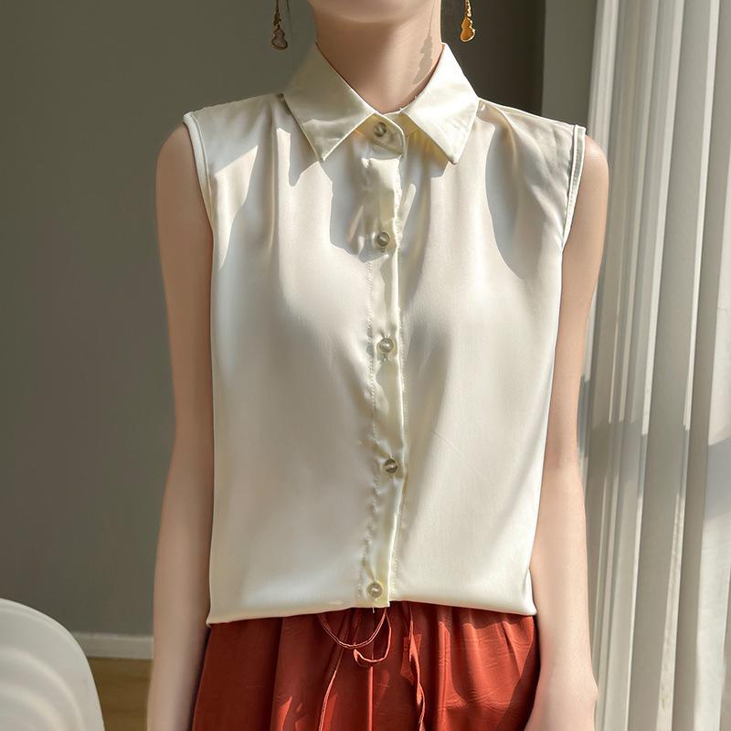 Sommer Damen Seidenhemd Ärmelloses T-Shirt Temperament Elegante Tops Westen