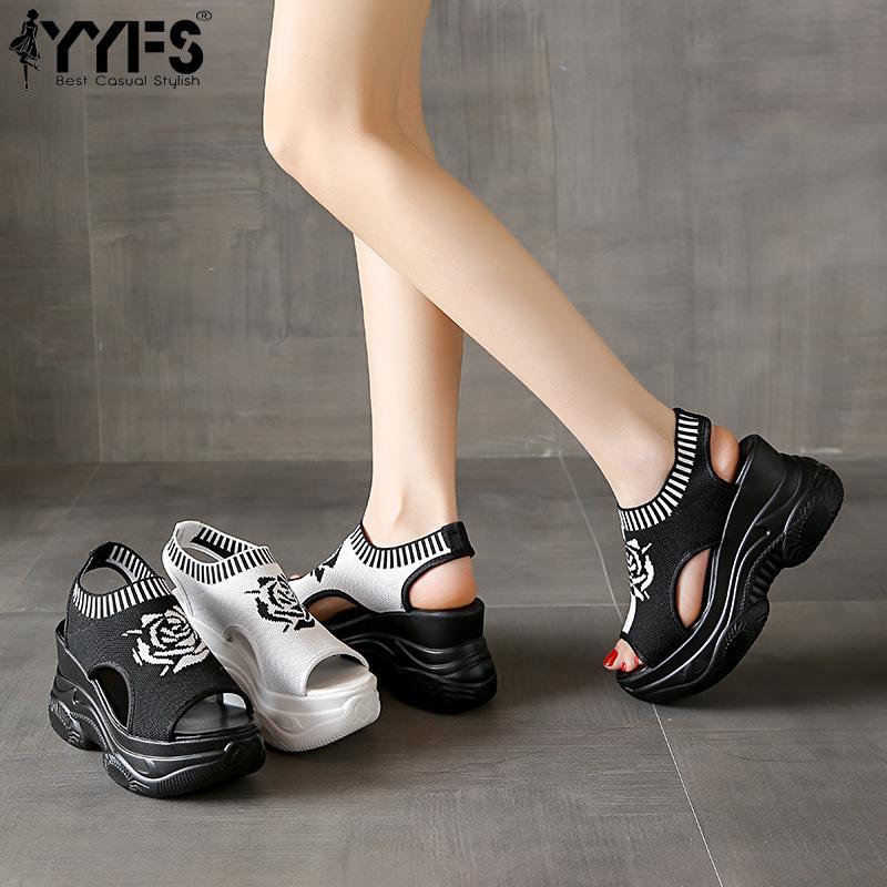 Women's Popular Summer New Korean Platform Bottom Flying Woven Fish Mouth Open Toe Thick Bottom Sports Style Casual Sandals Trend