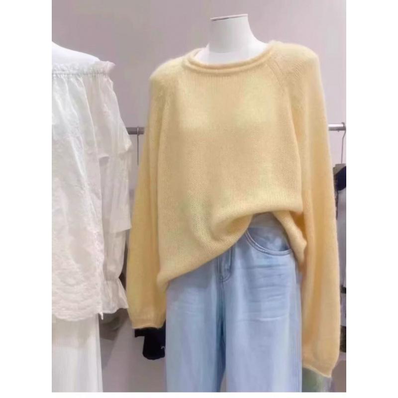 Women's Casual Round Neck Wool Knit Sweater - Autumn/Winter Solid Color Long Sleeve Base Layer