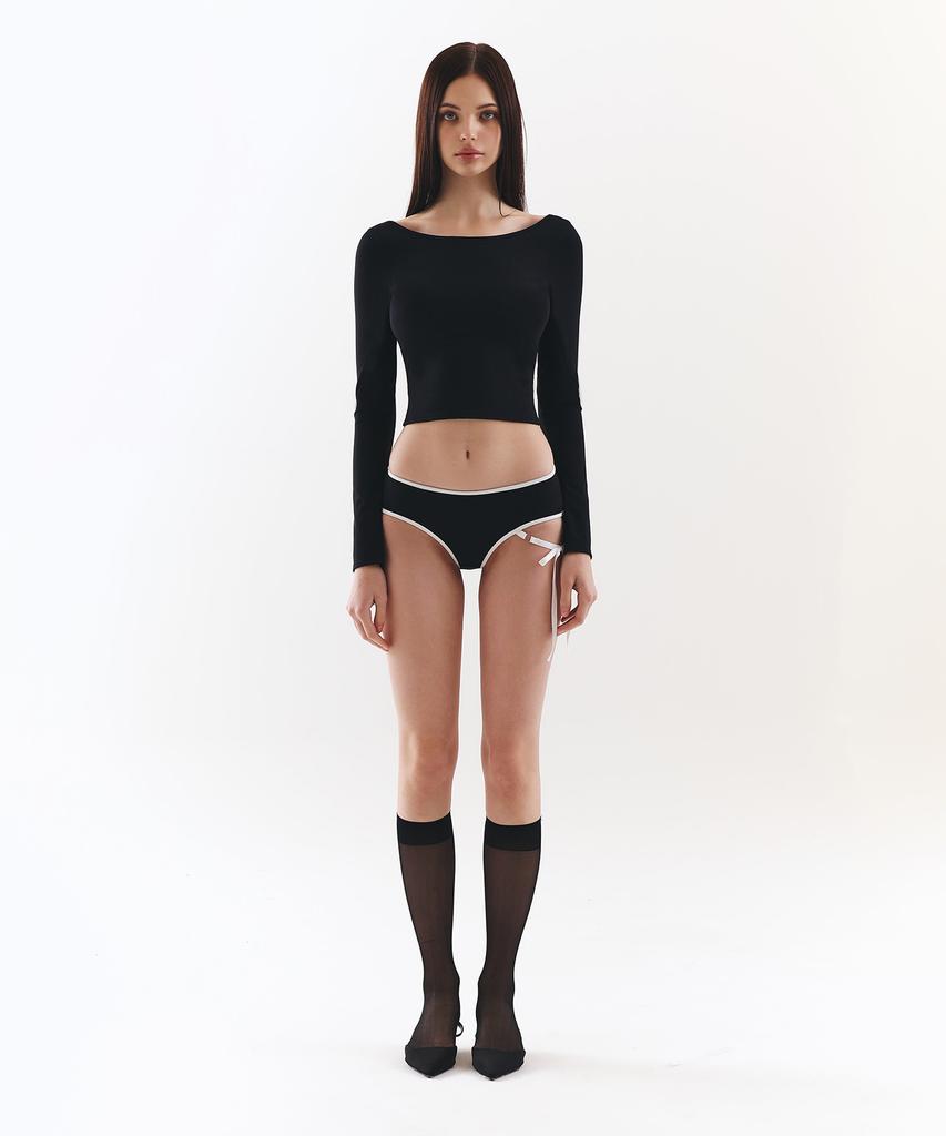VINAJ One-Sided Ribbon Line Low Bikini Panties (Black)