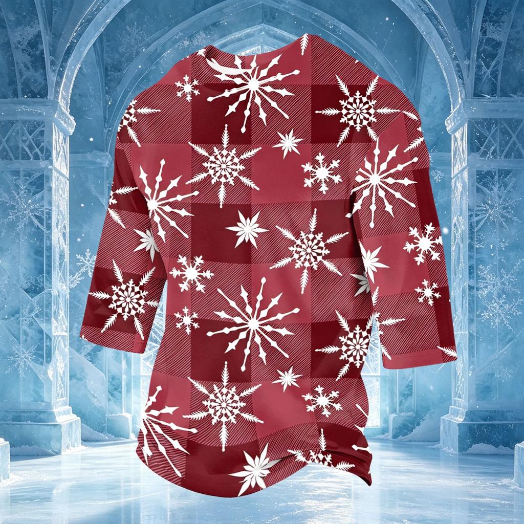 Men's Casual Neck Three-Quarter Sleeve Christmas Print T-Shirt for Holiday Festive Wear