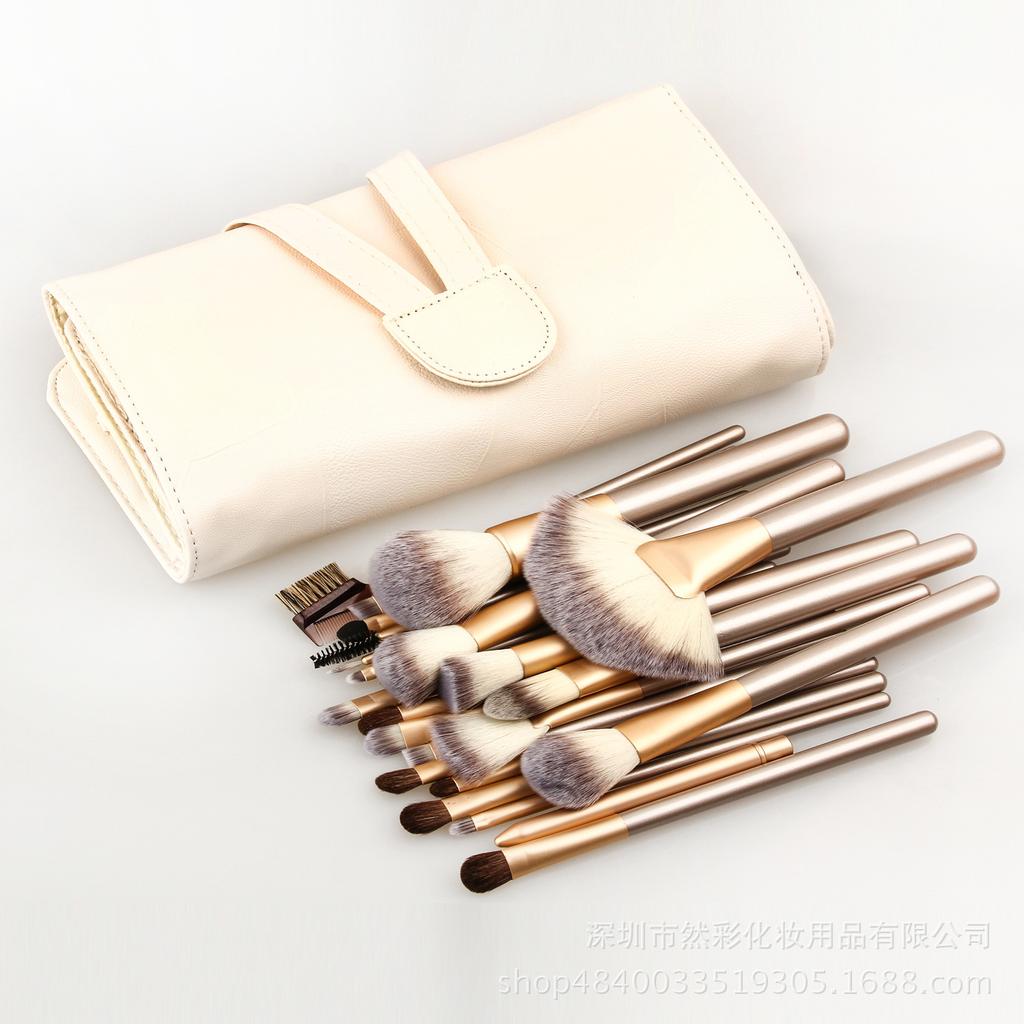 12/18/24-Piece Champagne Makeup Brush Set: Persian Wool Powder Brush, Blush Brush, Horse Hair Eyeshadow Brush
