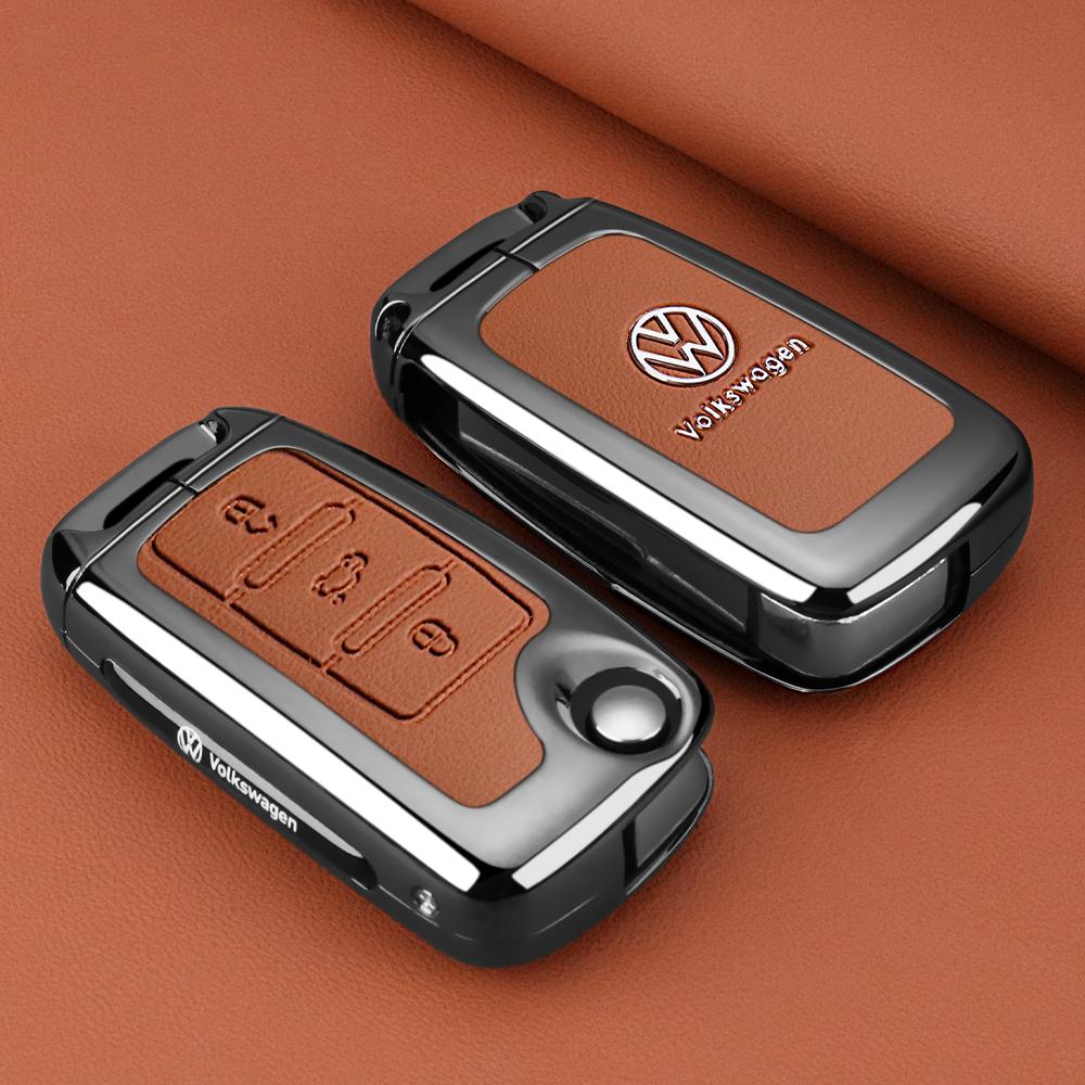 

For VW Zinc Alloy Leather Car Key Cover Fob Case Shell for Volkswagen VW Polo Golf Passat Tiguan Beetle Caddy T5 Up Skoda Octa