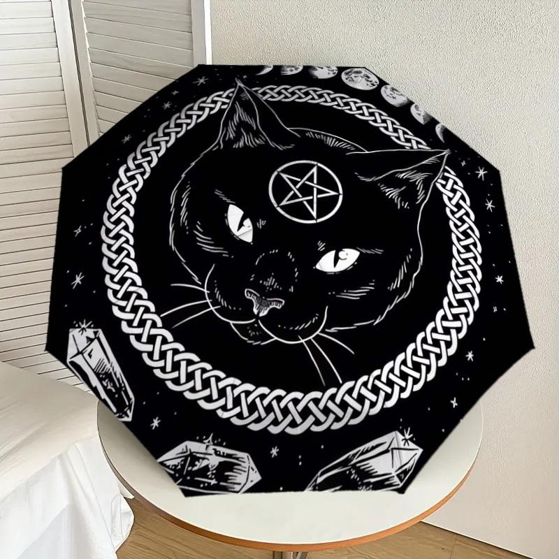 1pc Witchcraft Moon Phase Cat Umbrella with Plastic Handle,Suitable for All Seasons Home Travel Outdoor UmbrellaDD118