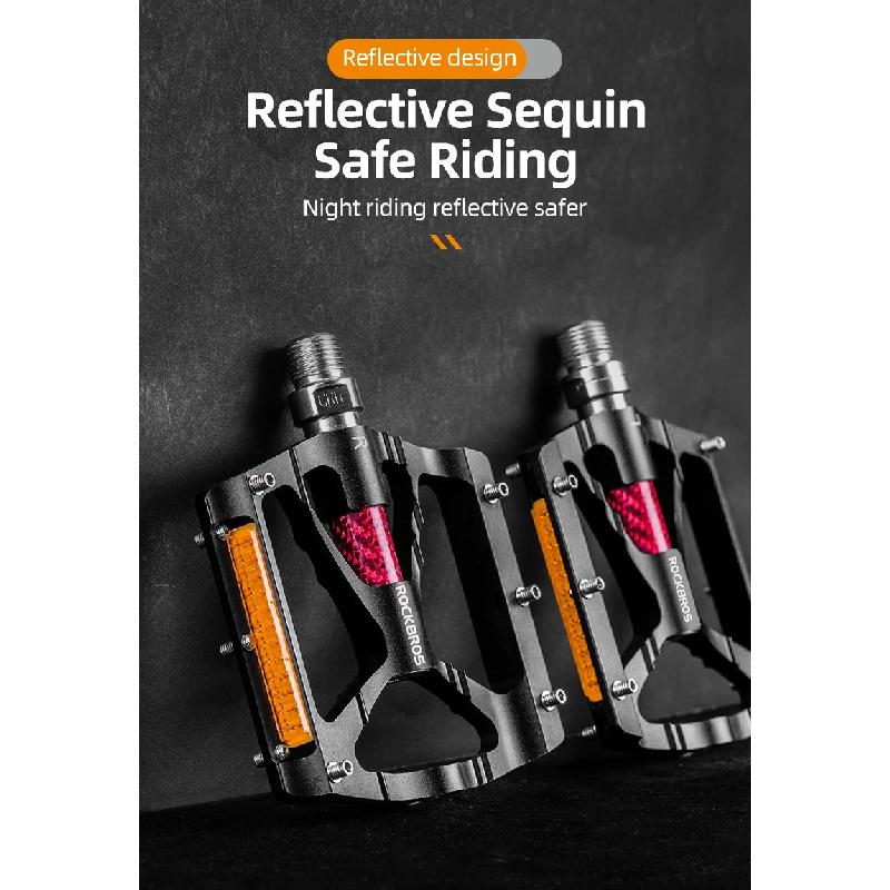 ROCKBROS Bicycle Pedals Alloy Bearings Cycling Pedals Platform Bike Flat Pedal Pedals Reflective Anti-slip MTB Bike Accessories