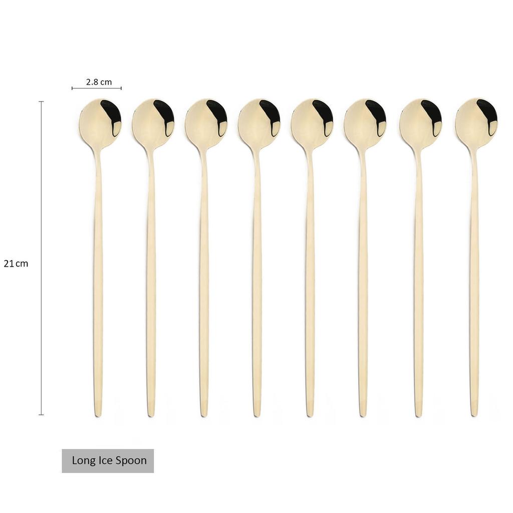 8Pcs Lange Griff Eis Löffel Kaffee Tee Rühren Löffel Edelstahl Schwarz Gold Besteck Set Geschirr Küche Abendessen besteck Set