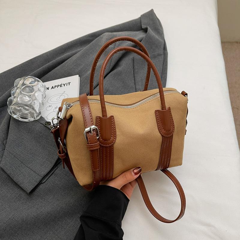 2025 Summer New Contrasting Color Fashion Boston Bag Retro Messenger Bag High Value Casual Bag