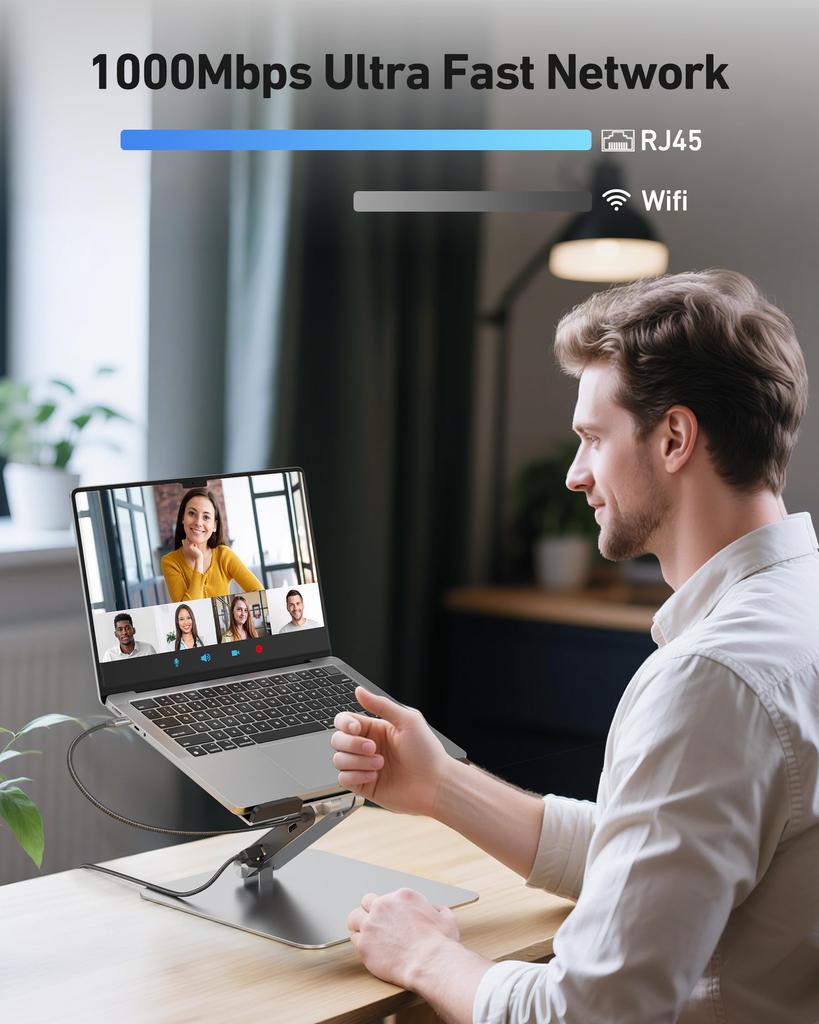 BENFEI Laptop Stand USB C 6in1 Docking HDMI Gigabit 100W Power 10Gbps C and A Compatible with MacBook iPad Thinkpad Station, 4K@60Hz, Ethernet,