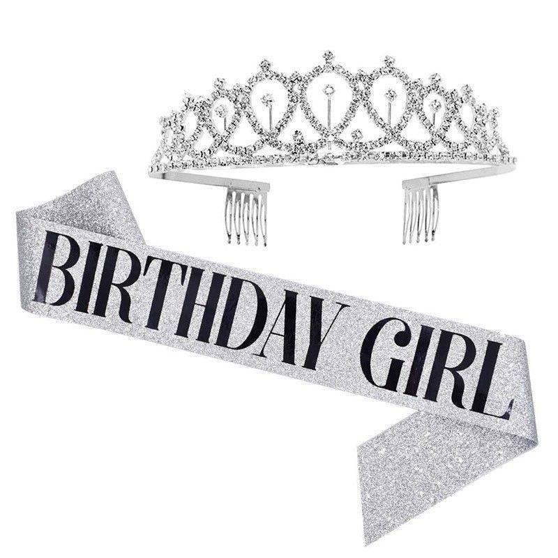 Cross-border Crown Headpiece & Etiquette Sash Set for Birthday & Party Photo Props