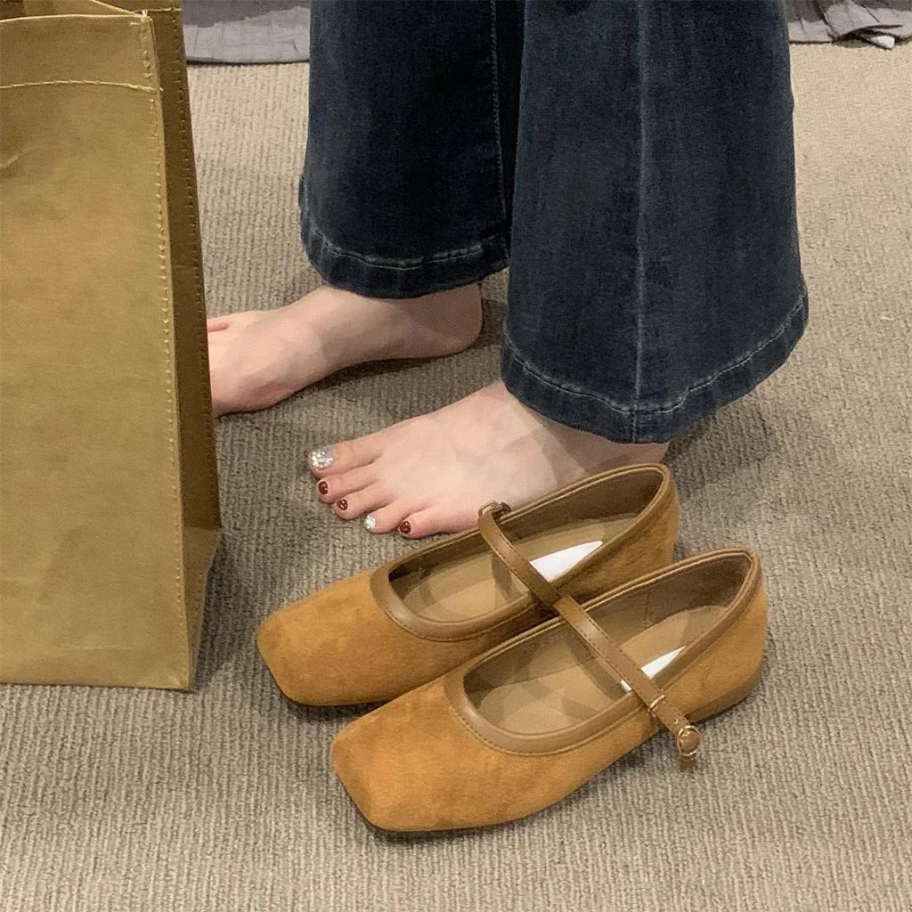 Retro Mary Jane Women's Shoes Spring and Autumn 2025 New Flat-bottomed Suede French Evening Breeze Mary Jane Shoes