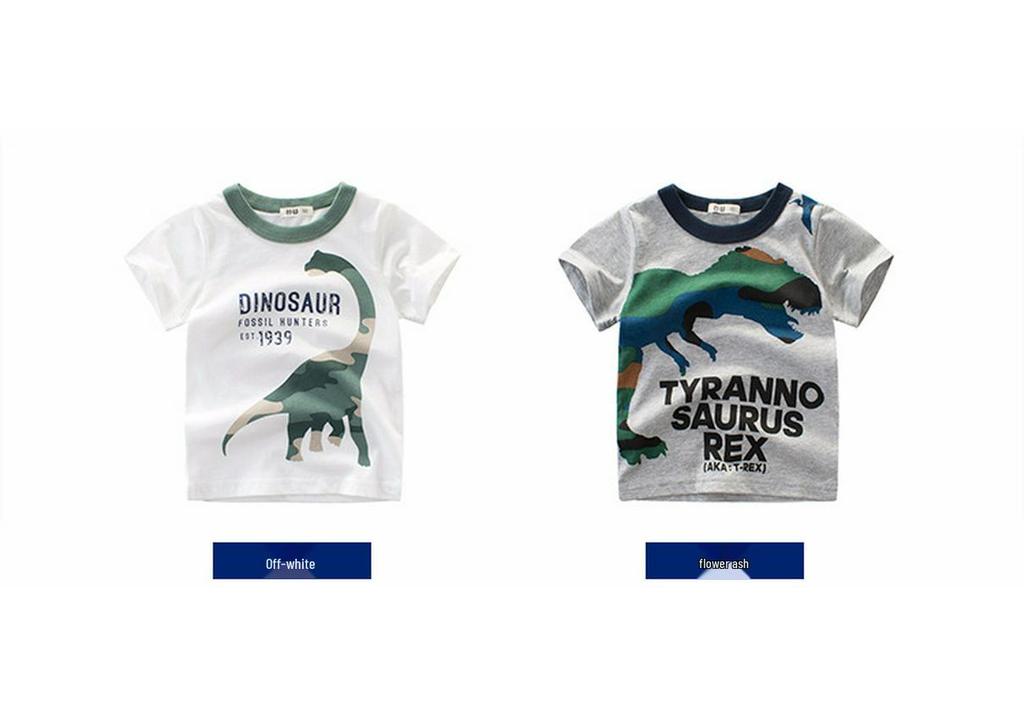 2024 Summer Boys' Cartoon Dinosaur Camouflage Cotton T-shirt