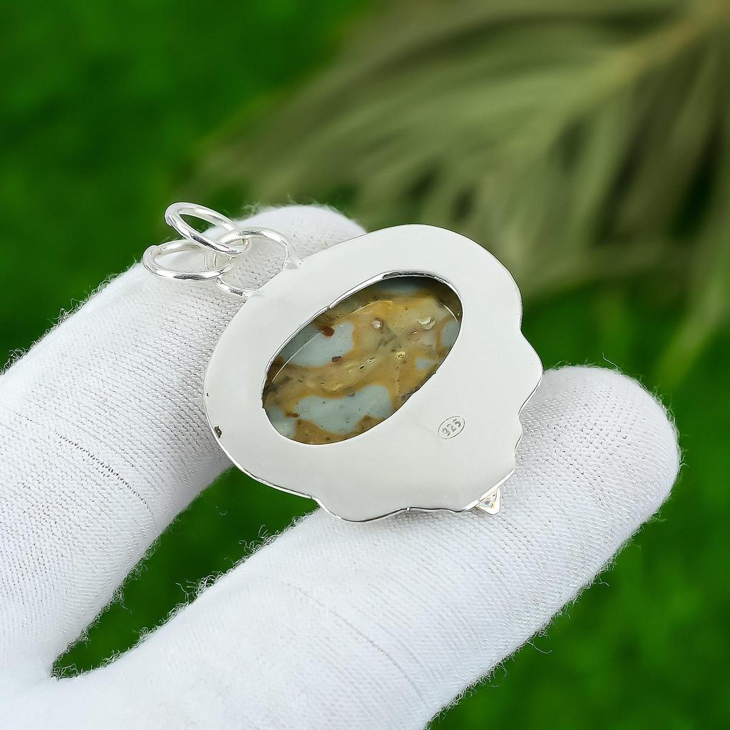 Natural Polychrome Jasper Gemstone Jewelry 925 Sterling Silver Pendant For Girls