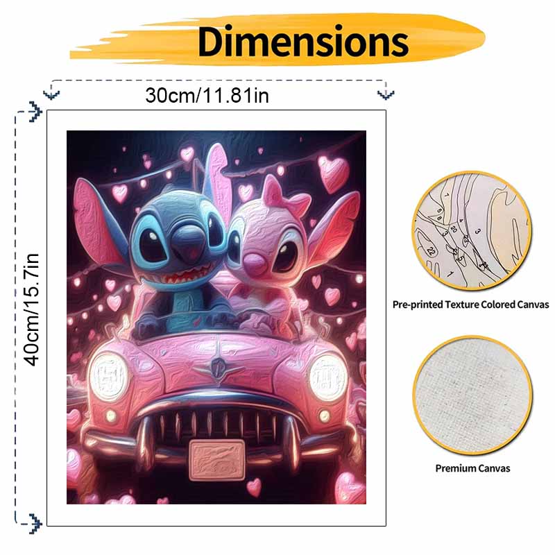 Disney Stitch Angel Car Love Oil Paint Art Painting Kit Home Wall Decor Handmade Gift For Valentine Day Romantic Art Canvas Supplies