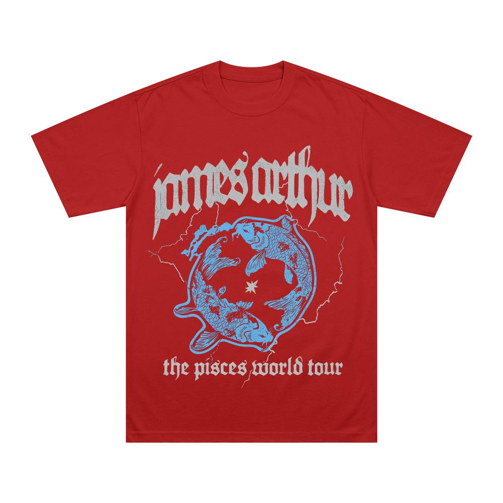 

James Arthur Pisces World Tour T Shirts Vintage Men Women Hip Hop Clothing Fan Gifts High Quality 100%Cotton O-neck Short Sleeve Tee anime shirts XS червоний