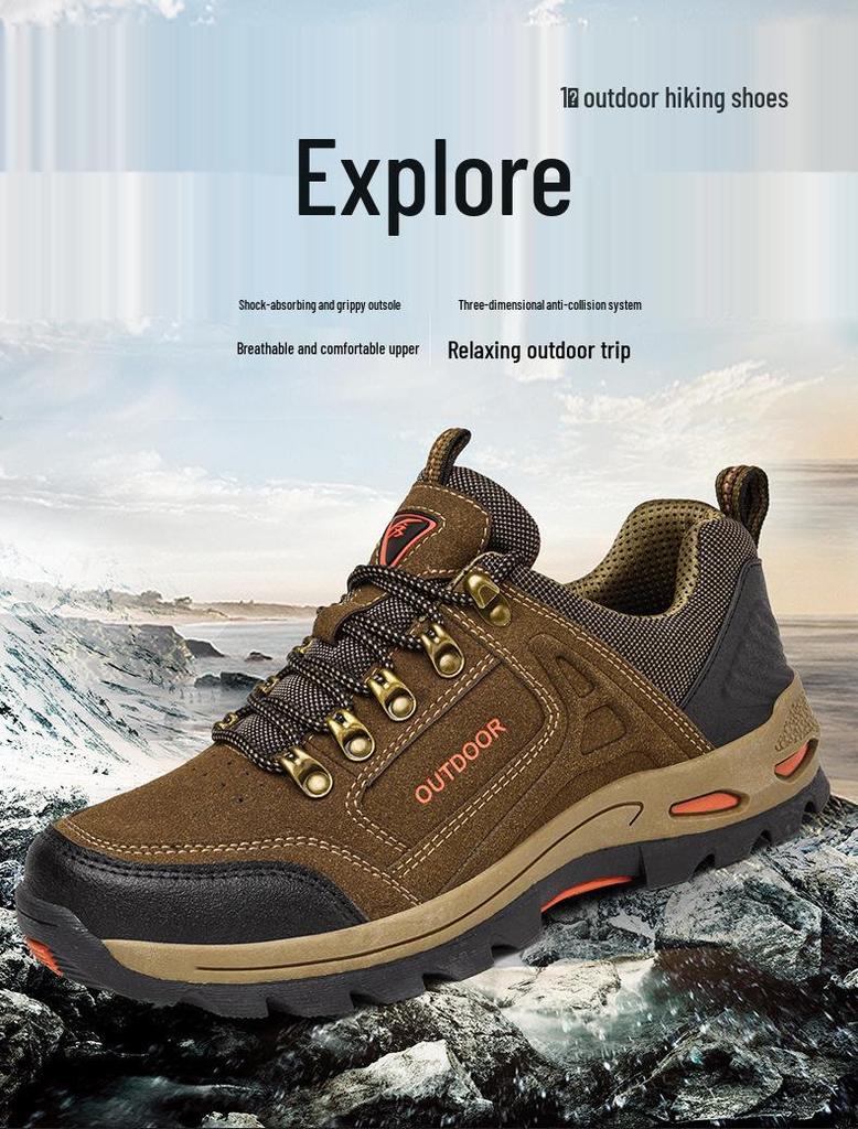 Pánské nadměrné protiskluzové šněrovací nízké turistické boty na podzim a zimu