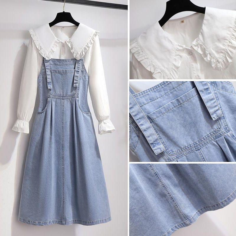 Women's Petites French Doll Collar Denim Overall Skirt - Unique Spring 2026 Fashion