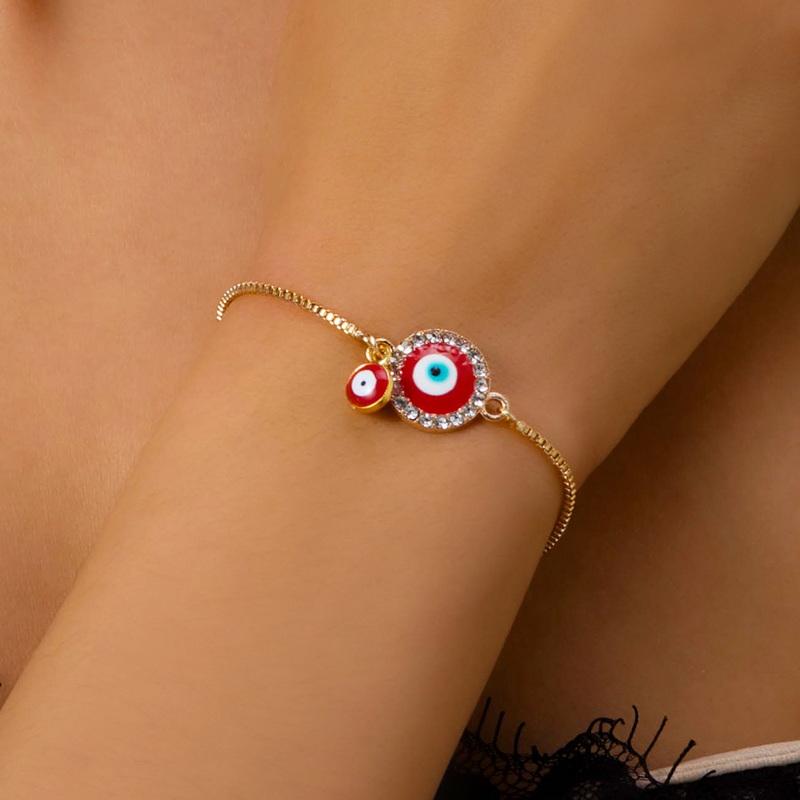 Classic Turkish Blue Evil Eyes Bracelet for Women Men Shining Rhinestone Palm Push Pull Adjustable Bracelet Lucky Jewelry Gift