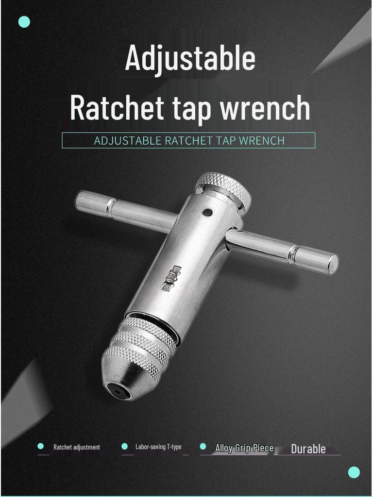 Adjustable T-Handle Ratchet Tap Wrench with Extended Rod for Threading