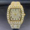 Herren Luxus Iced Out Uhr Vergoldet Vollbesetzt mit Diamanten Bling Bling Tonneau-Gehäuse Quarz Armbanduhr